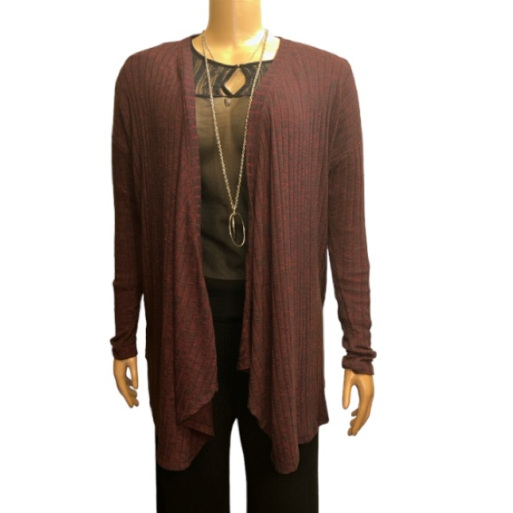 American Eagle Cardigan Open Front  Burgundy Black  Longline Ribbed  size S